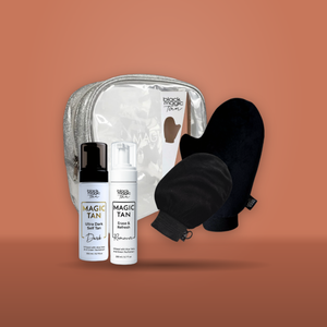 Black Magic Full Tan Pack: travel bag, Magic Tan mousse, Foaming Tan Remover, Tanning Glove and Xfoliate Mitt
